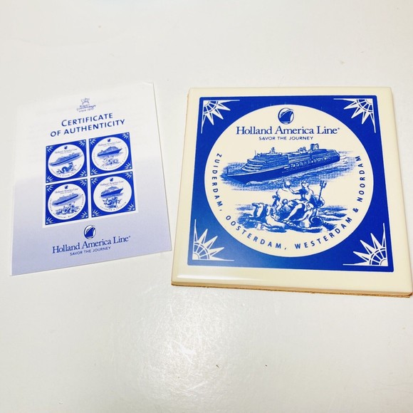 Holland America Blue Delft Ceramic Tile Cork Backing NEW Authenticated - Picture 3 of 6